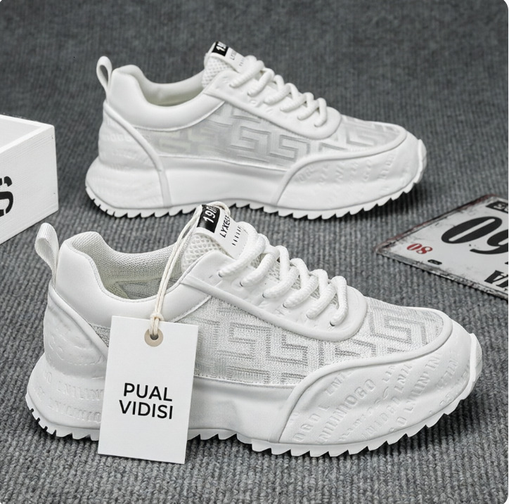 Mens White Breathable Mesh Casual Sneakers Lightweight Thick Sole Non Slip Shoes For Men Daily Commute And Outdoor Walking
