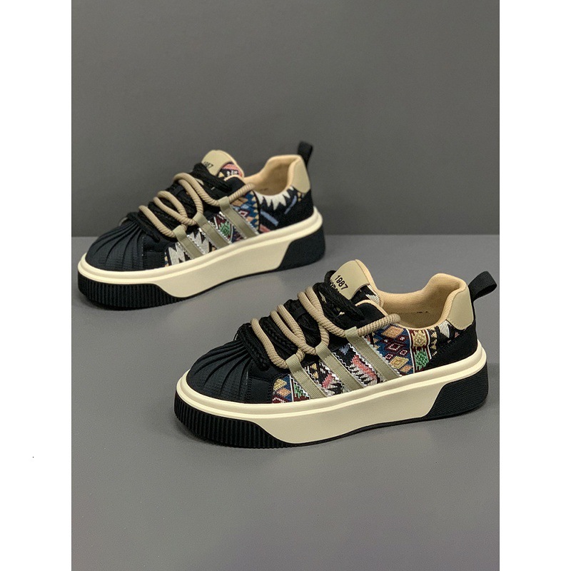 Mens Retro Color Fashion Gifts Block Casual Sneakers With Geometric Print Thick Sole Non Slip Shoes For All Seasons - view 5