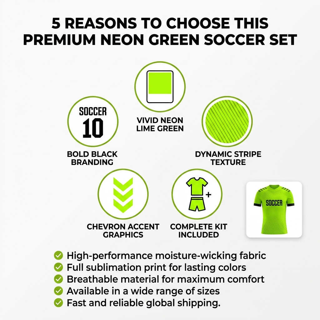 Custom Soccer Jersey Set Men Neon Green Diagonal Football Uniform with Shorts Personalized Name Number Breathable Quick Dry Kit - view 8