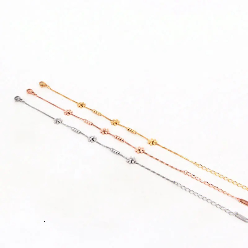 High Quality Box Chain Chrysanthemum And Beads Woman Anklet Stainless Steel Gold And Rose Color Gift 260512