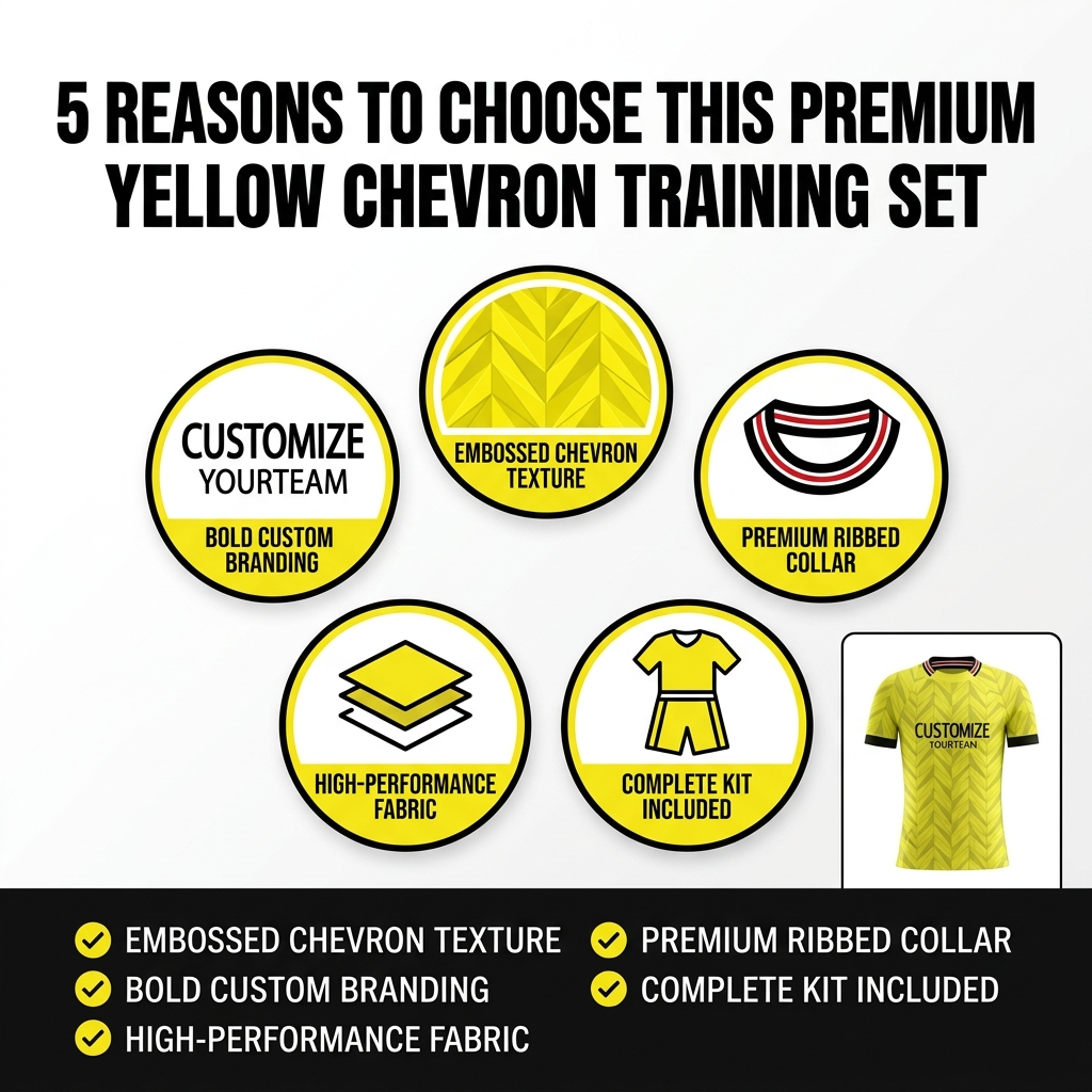 Custom Soccer Jersey Set Men Yellow Herringbone Pattern Football Uniform with Shorts Personalized Name Number Breathable Quick Dry Kit - view 8