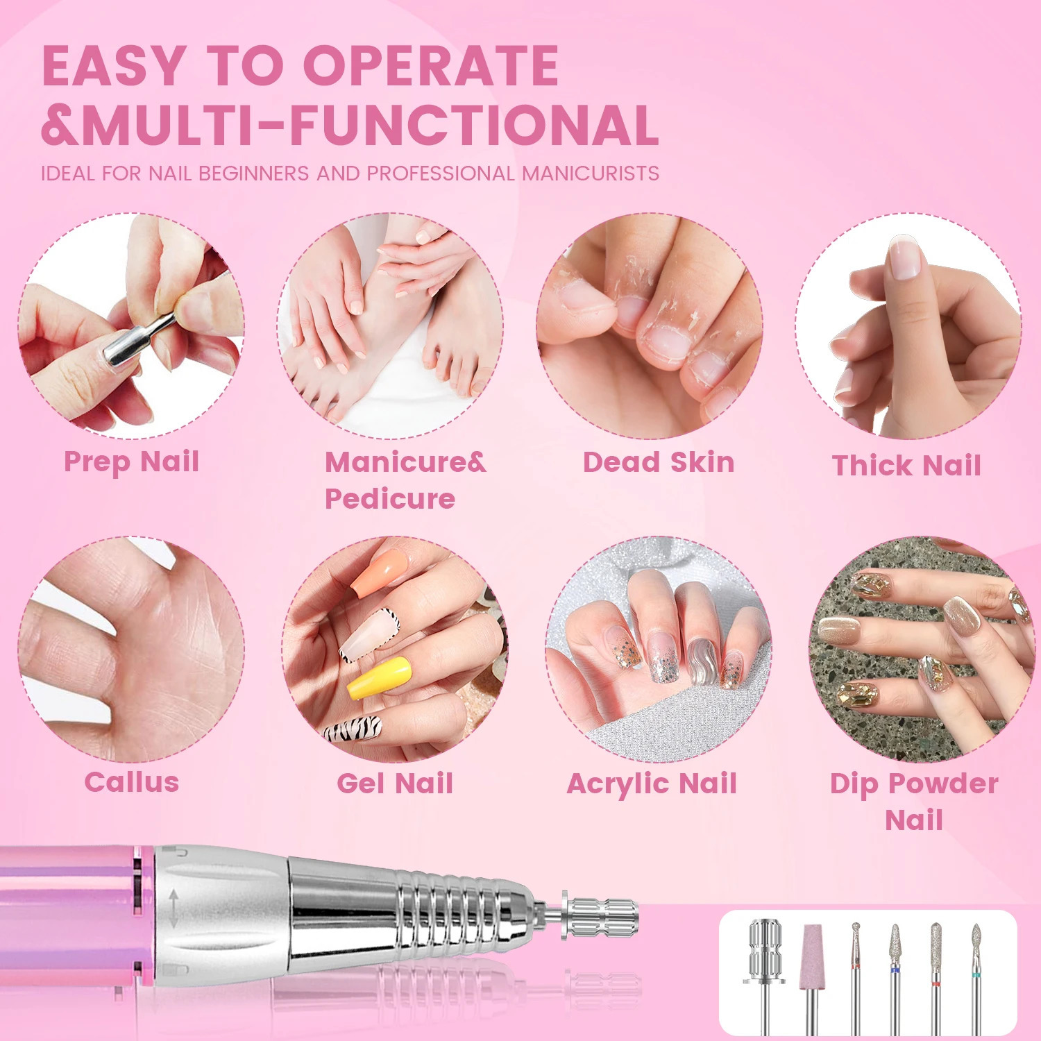 35000 RPM Professional Nail Drill Machine HeartShape Rechargeable Nail File Manicure Pedicure Polishing for Home Salon 260514 - view 7