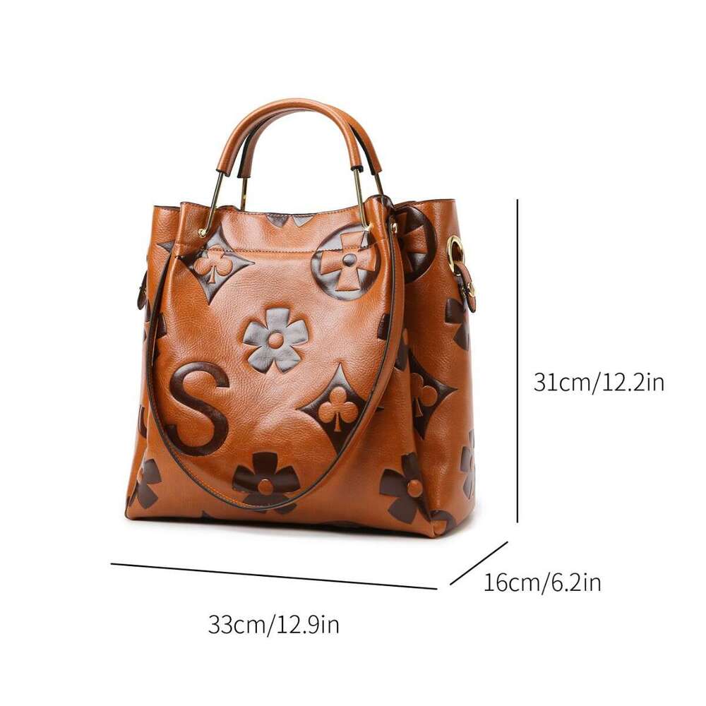 Cross-Border Bucket High-End Large Capacity Tote New European and American Embossed Women's Bag Design Commuter Handbag - view 4