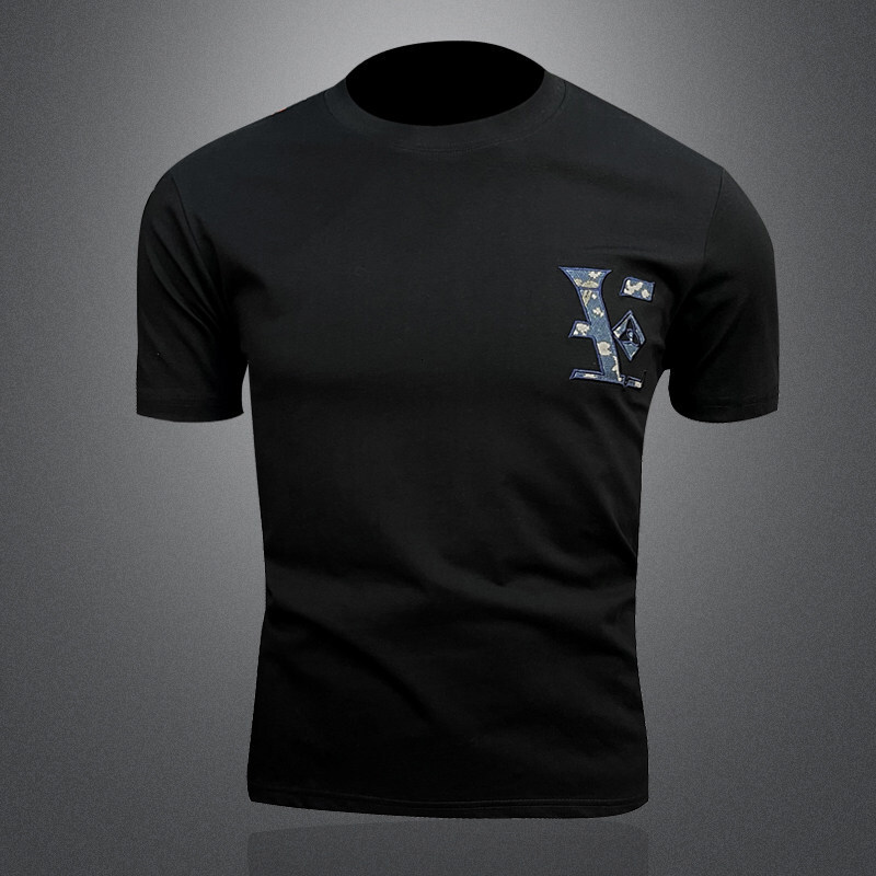 2026 Summer New Silk Cotton Men's T-Shirt European Style High-End Embroidery Casual Short Sleeve Base Layer 3D Design
