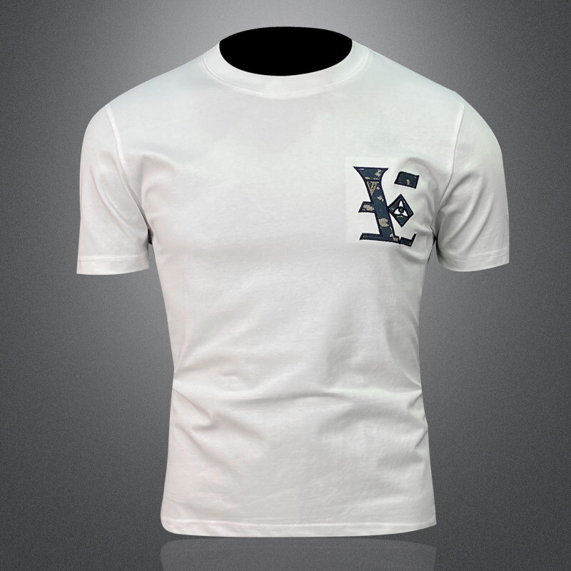2026 Summer New Silk Cotton Men's T-Shirt European Style High-End Embroidery Casual Short Sleeve Base Layer 3D Design