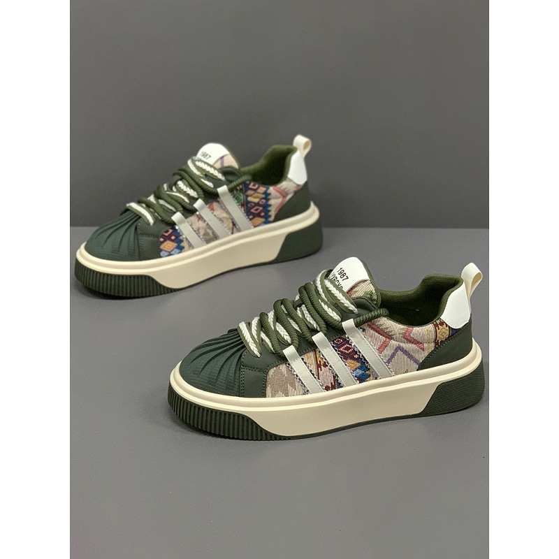 Mens Retro Color Fashion Gifts Block Casual Sneakers With Geometric Print Thick Sole Non Slip Shoes For All Seasons - view 3