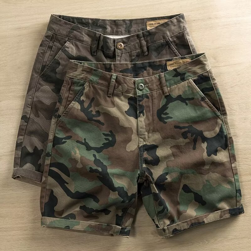 Men's Designer Camo Workwear Shorts Summer Casual Cotton Knee Length Shorts American Style Loose Fit Camouflage Printed Outdoor Shorts for Adults