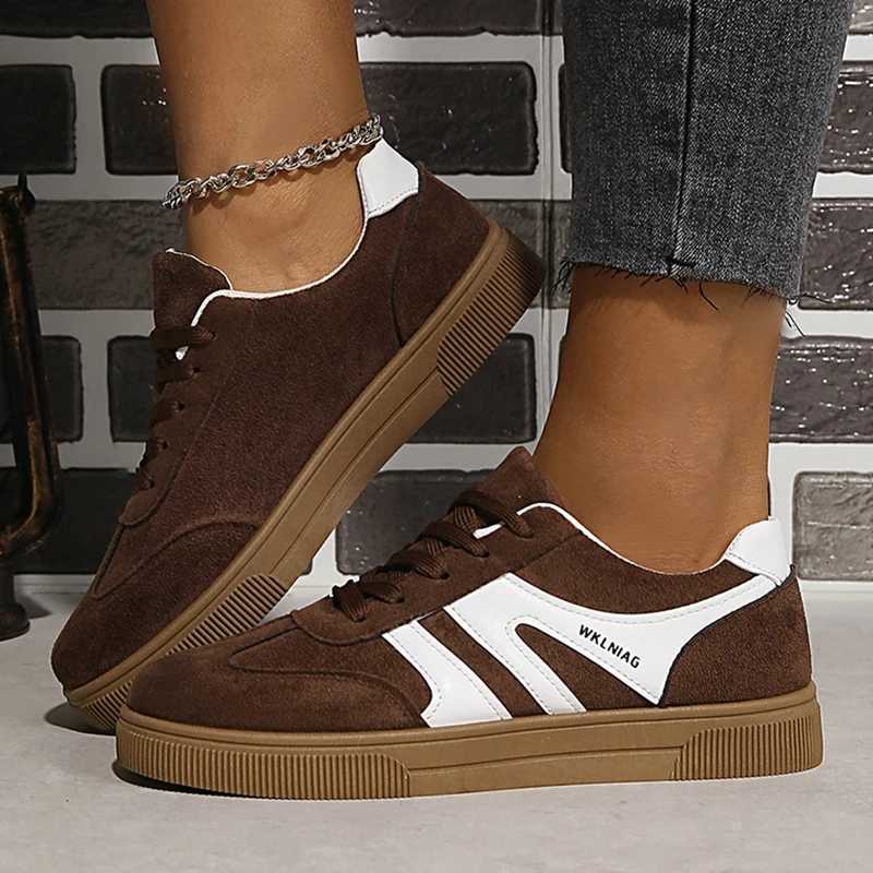 Faux Suede Brown Platform Sneakers Women 2026 Spring Non Slip Flat Heels Casual Walking Shoes Woman Thick Sole Vulcanize Shoes X260514