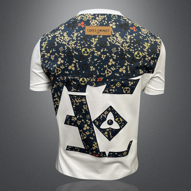 2026 Summer New Silk Cotton Men's T-Shirt European Style High-End Embroidery Casual Short Sleeve Base Layer 3D Design