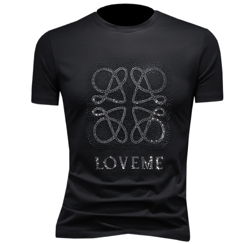 Short Sleeve T-Shirt Round Neck Rhinestone 2026 Summer New Casual Factory Direct Sale Big Brand Men's Fashion Trend