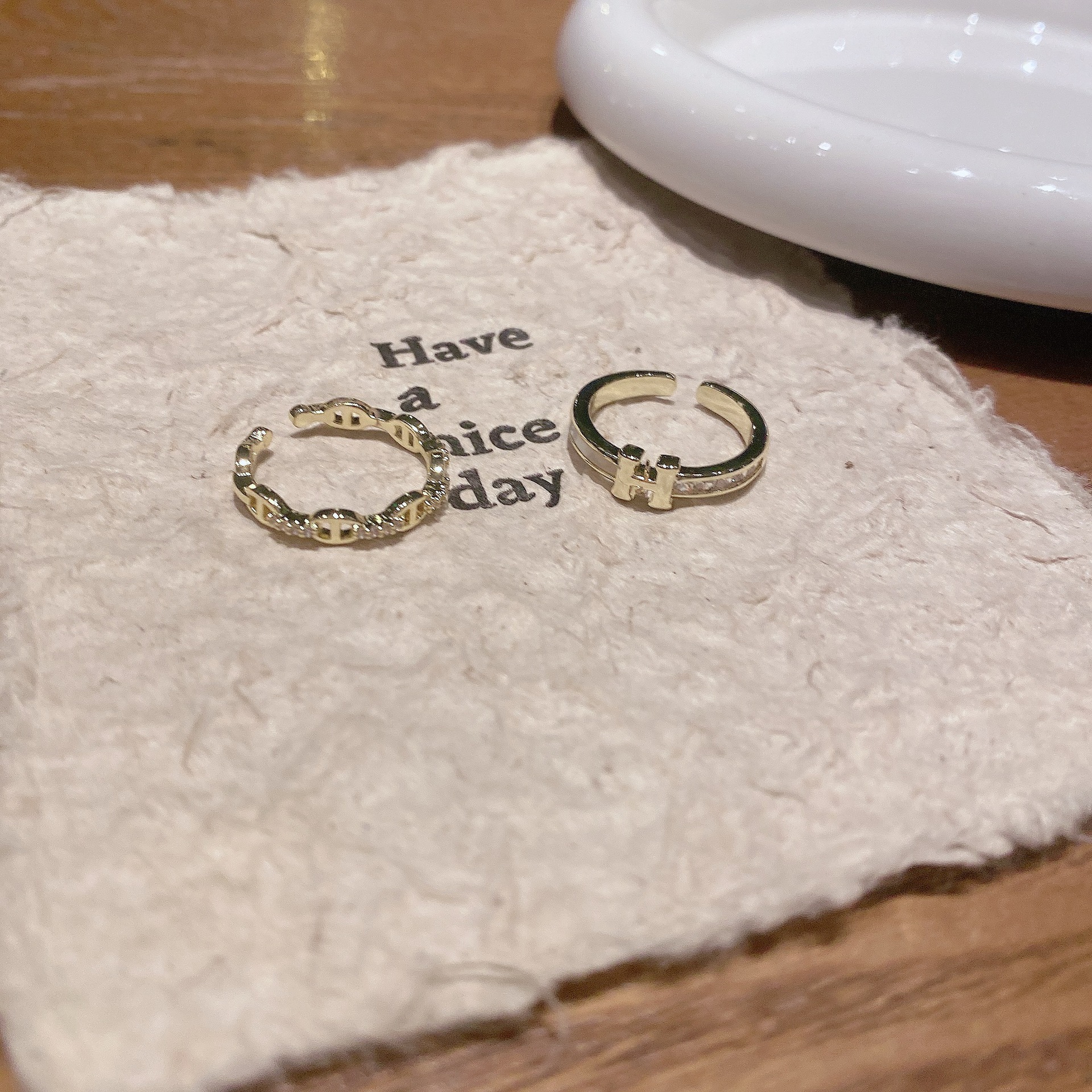 Jewelry Ring Cochon Lettre H avec Coquille Zircone Cubique Ajustable Empilable pour Usage Quotidien Cadeau Texture de Haute Trendy Stuff Letter Ring B
