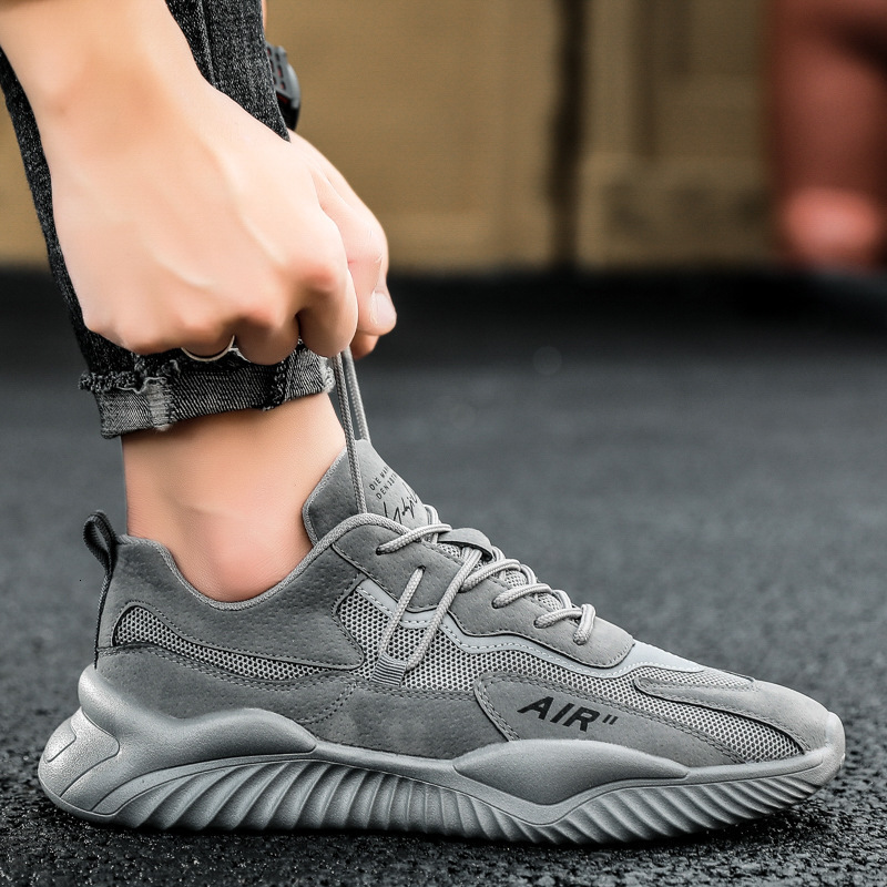 Mens Gray Breathable Mesh Running Shoes Lightweight Casual Sneakers daily outfit