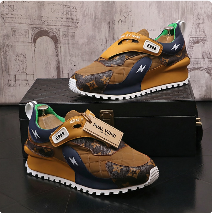 Mens Fashion Patchwork Sneakers With Lightning Bolt Detail Non Slip Thick Sole Casual Shoes For Men