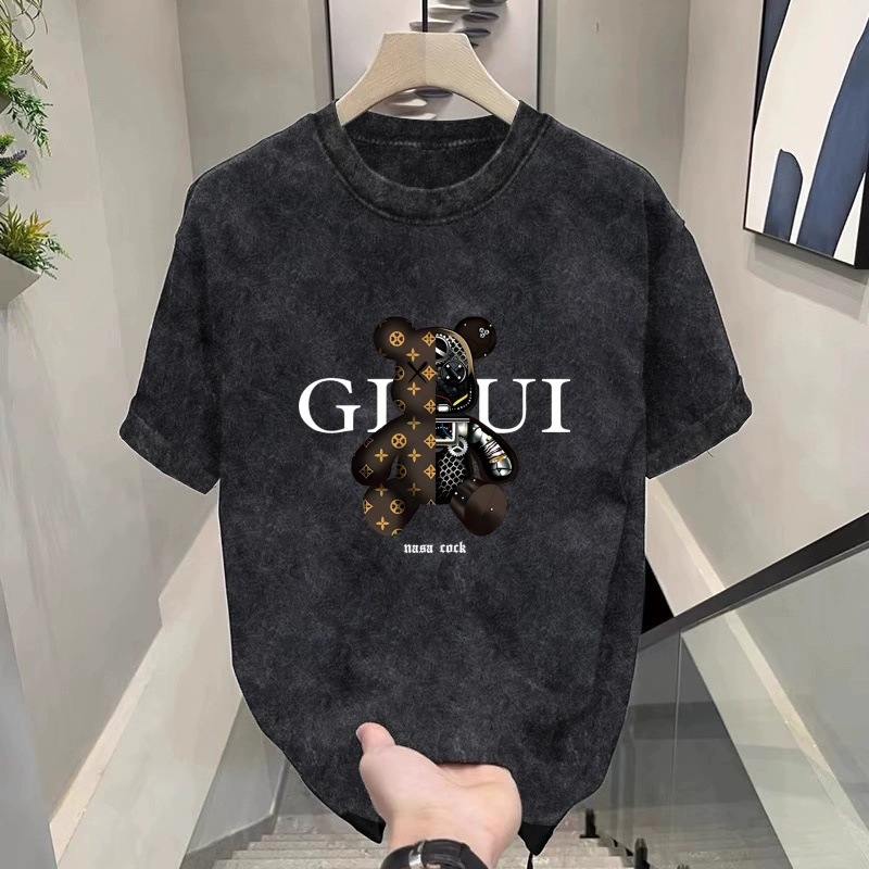 Designer T-shirt Washed Retro Men's Short Sleeved T-shirt Summer New Loose Version Fashionable Ins Style Capital Letter Pattern Short Sleeved Tee