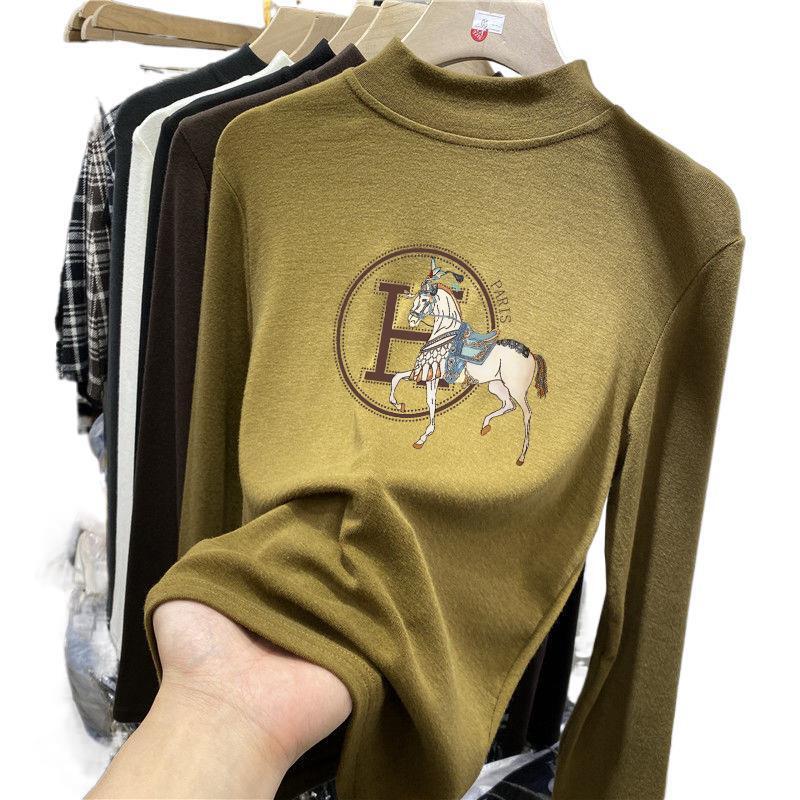 High Quality Designer Women's autumn winter top with a velvet half-high collar, stylish and age-reducing, 2026 new model, brushed long-sleeve T-s - view 6