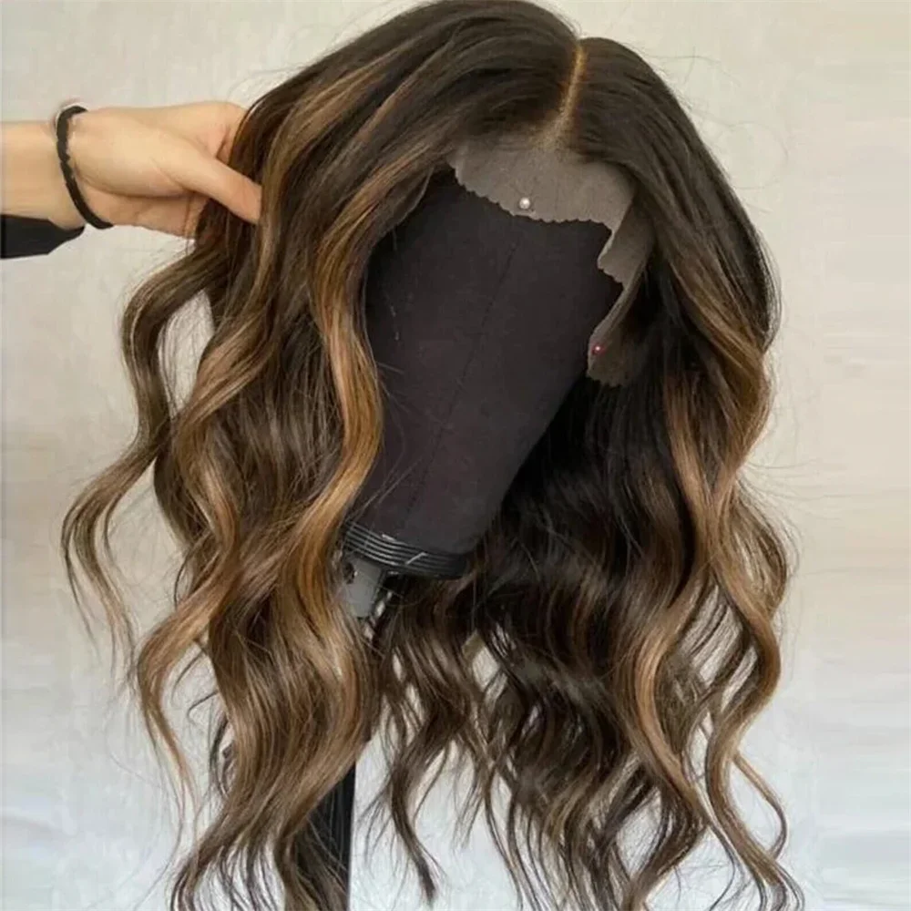 Stunning Natural Glueless well balayage Highlight Blonde Wave Lace front jewish european Human Hair Wig For Women BabyHair Preplucked loose wavy curl
