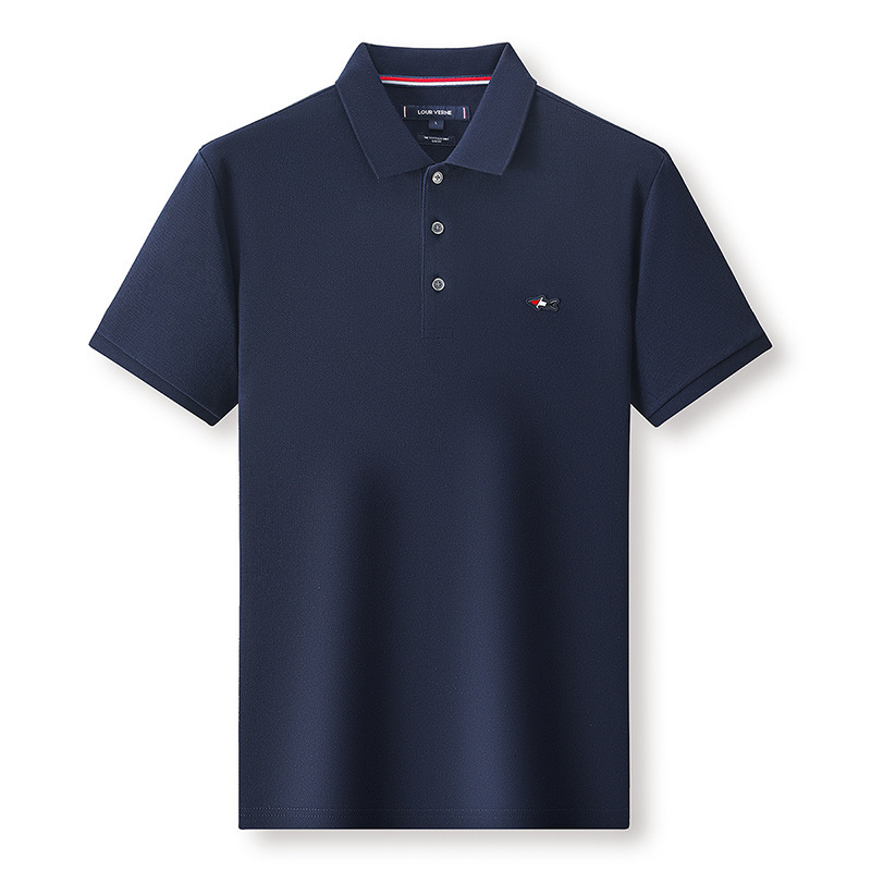 Luxury Brand Designer Mens Deep Navy Blue Shark Embroidered Classic Polo Collar Short Sleeve Soft Cotton Polo Shirt Summer Casual Comfortable Breathab