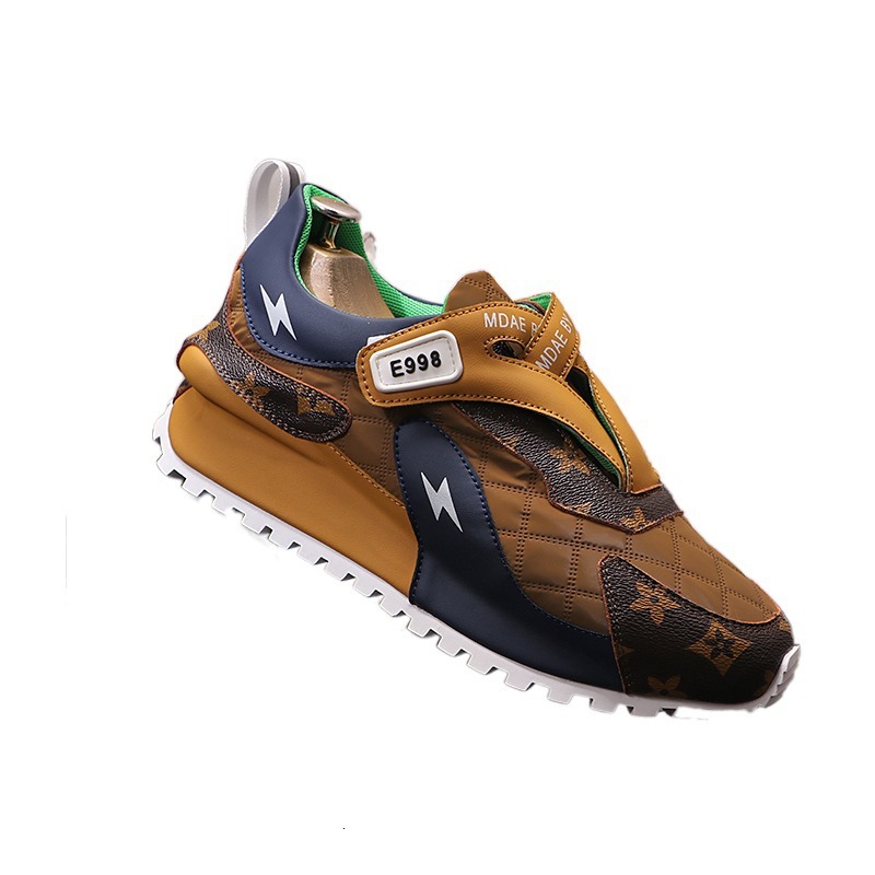 Mens Fashion Patchwork Sneakers With Lightning Bolt Detail Non Slip Thick Sole Casual Shoes For Men