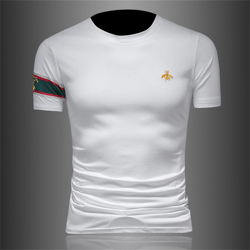 European Bestseller Men's Short 2026 Summer Mercerized Cotton Embroidered Round Neck T-Shirt Trendy Brand Base Layer Half Sleeve Shirt