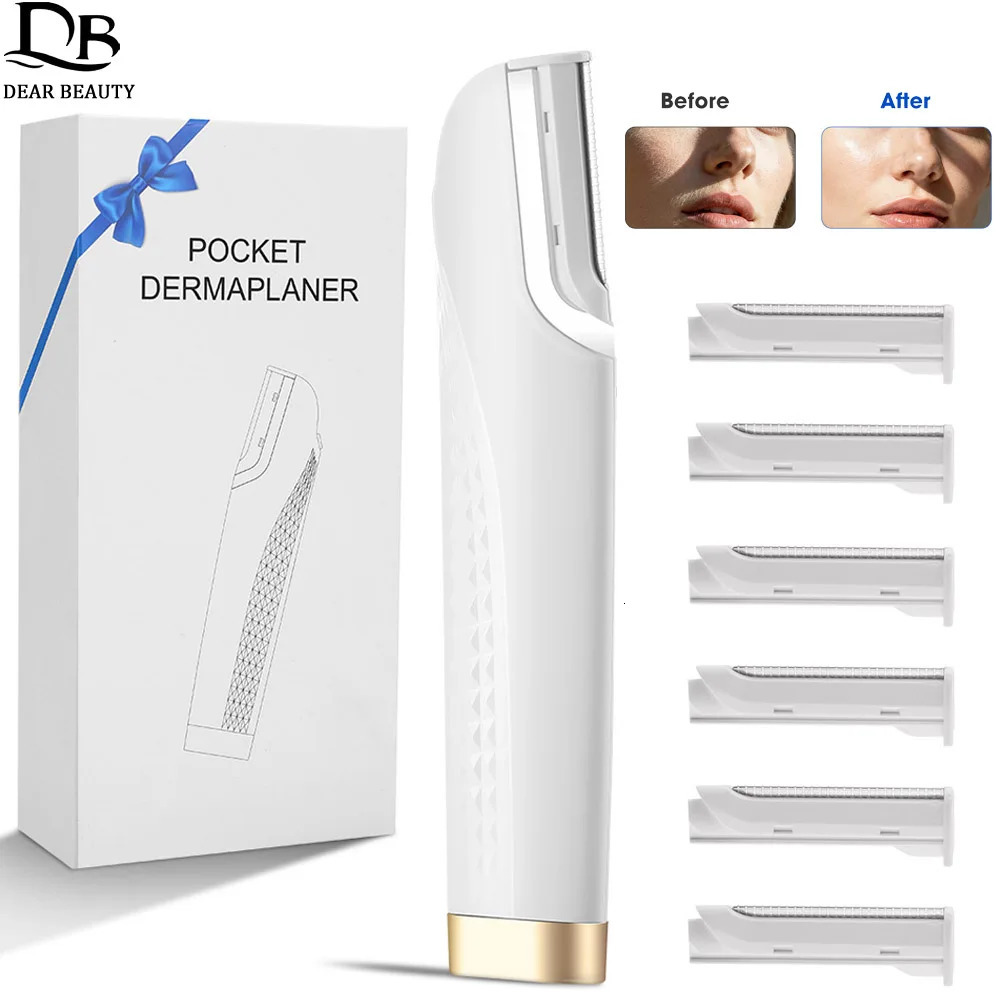 Sonic Dermaplaning Razor Woman Facial Exfoliation Hair Fuzz Remover Beard And Eyebrow Trimmer With Light 6 Replacement Blade 260514