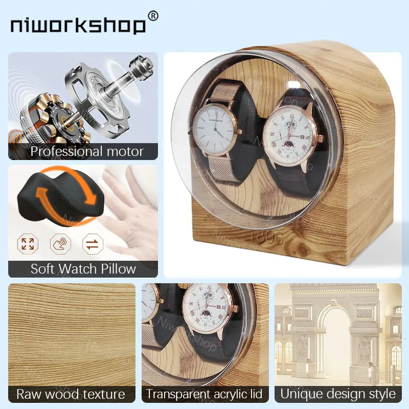 1pc Niworkshop Automatic Watch Winder 2 Slots Watch Storage Case with Quiet Motor Soft Pillows for Mens And Womens Watches 260514 - view 6