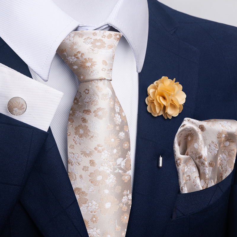 Hi-Tie Yellow Brown Paisley Tie For Men Silk Mens Tie Clip Gift For Men Necktie Hanky Cufflinks Set Formal Wedding 241219