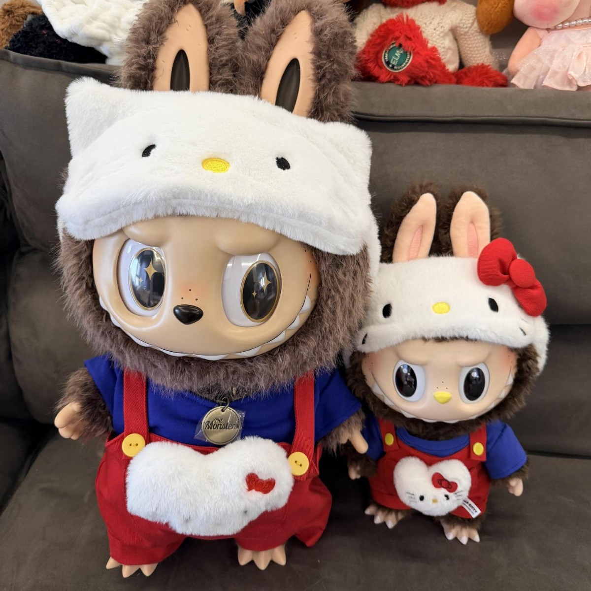 NEW Labubu Doll Clothes Set for 17cm 38cm & 58cm - Overalls, Hello Kitty Eye Mask & Large Chief Style Outfit QIAOWANTONG