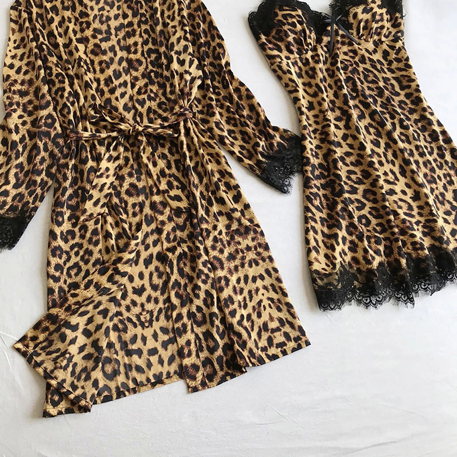 2-Piece Pajamas Sets Women Leopard Print Nightdress With Pads Silk Satin Plus Size Nightgowns Sleepwear Sexy Lingerie Robe Femme 260513 - view 4