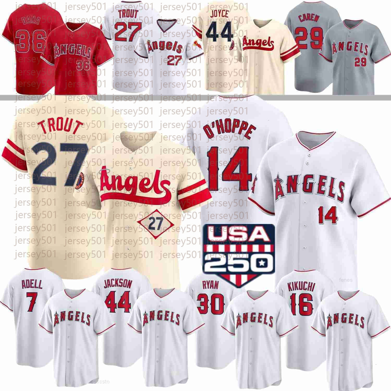 2026 LA Angels Baseball Jersey Mike Trout Logan OHoppe Caden Dana Zach Neto Nelson Rada Reggie Jackson Nolan Ryan Grayson Rodriguez Bremner Adell Yate