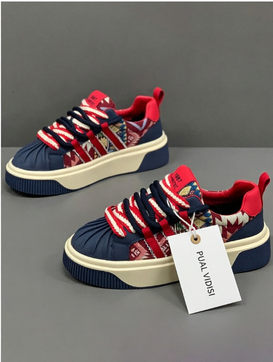 Mens Retro Color Fashion Gifts Block Casual Sneakers With Geometric Print Thick Sole Non Slip Shoes For All Seasons