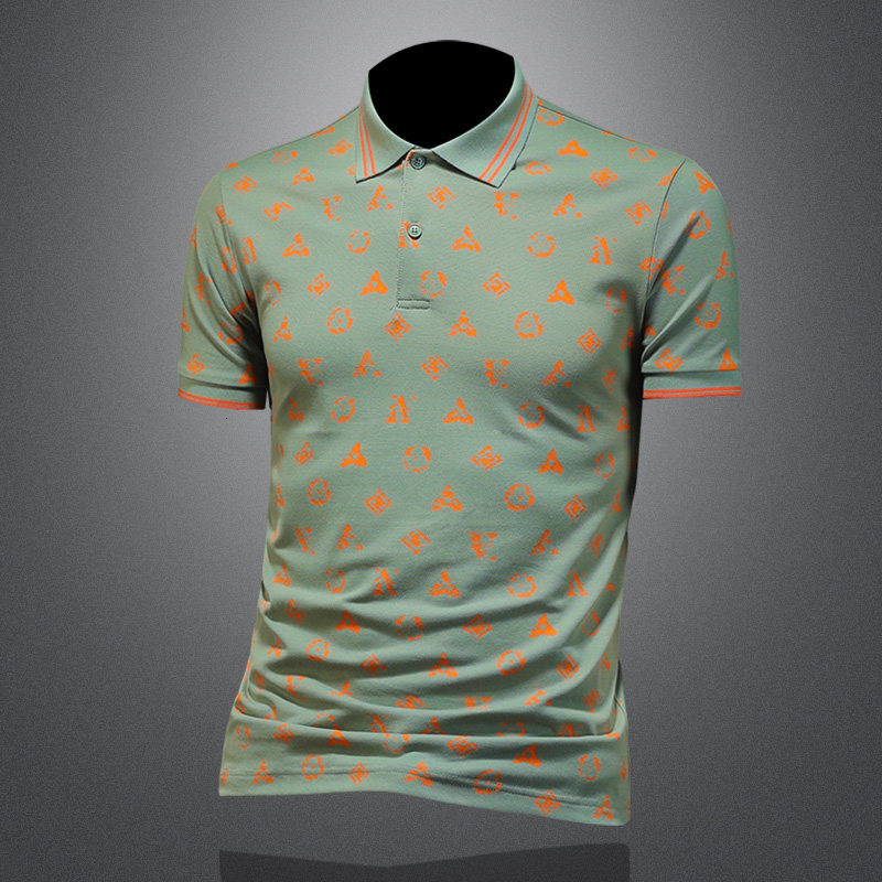 2026 Summer New European Style Designer Clothing Printed Turn-down Collar Polo Shirt Men's Short Sleeve Versatile Base T-shirt