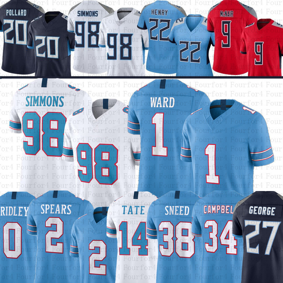 Cam Ward Ridley Carnell Tate Football Jersey Jeffery Simmons Tyjae Spears Steve McNair Tony Pollard Eddie George Jermaine Johnson II Chimere Dike Keld