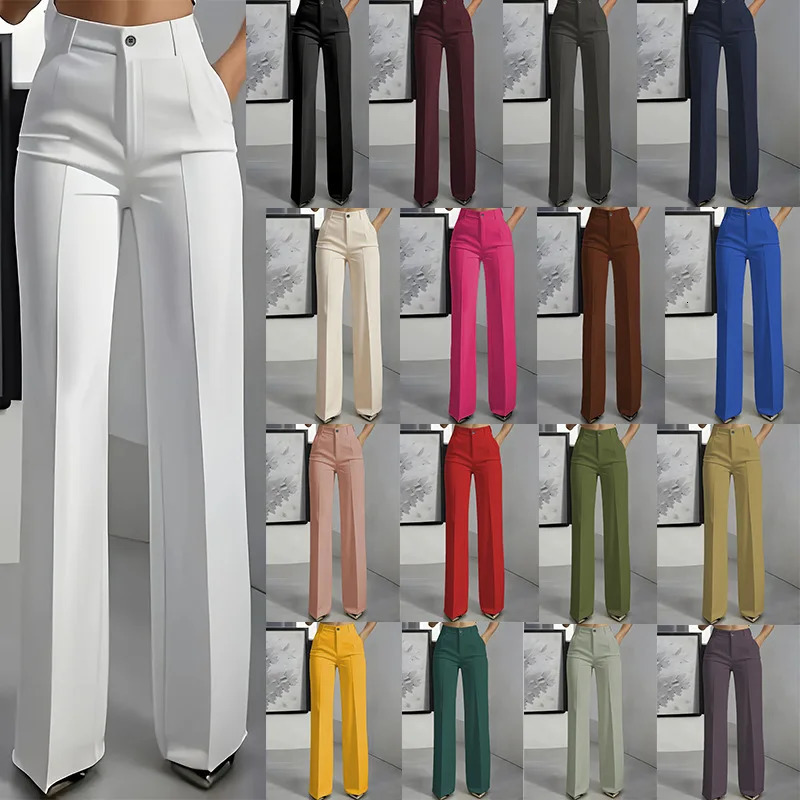 Womens HighWaisted StraightLeg Trousers Formal Office SlimFit Cut Classic SolidColour Suit 260511