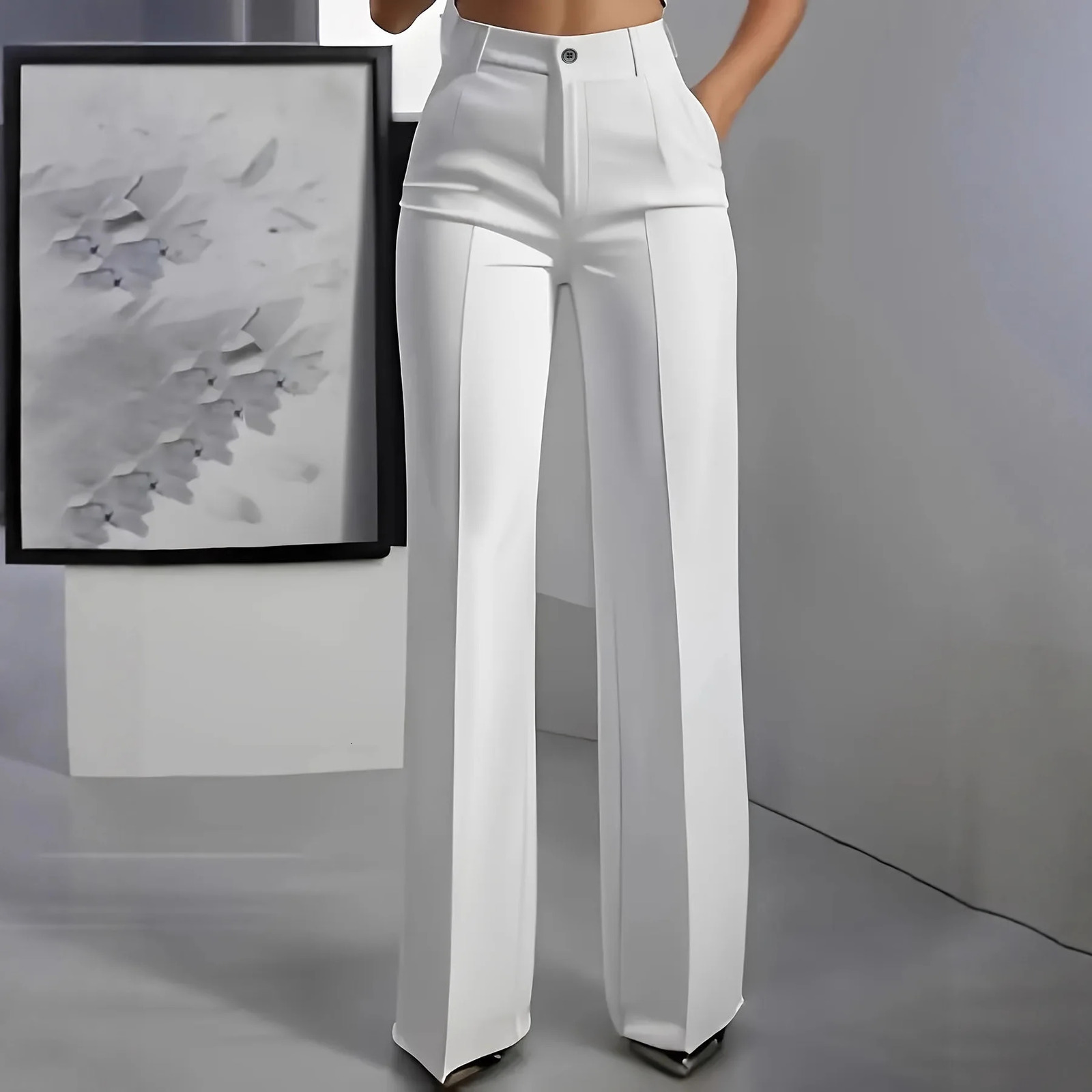 Womens HighWaisted StraightLeg Trousers Formal Office SlimFit Cut Classic SolidColour Suit 260511