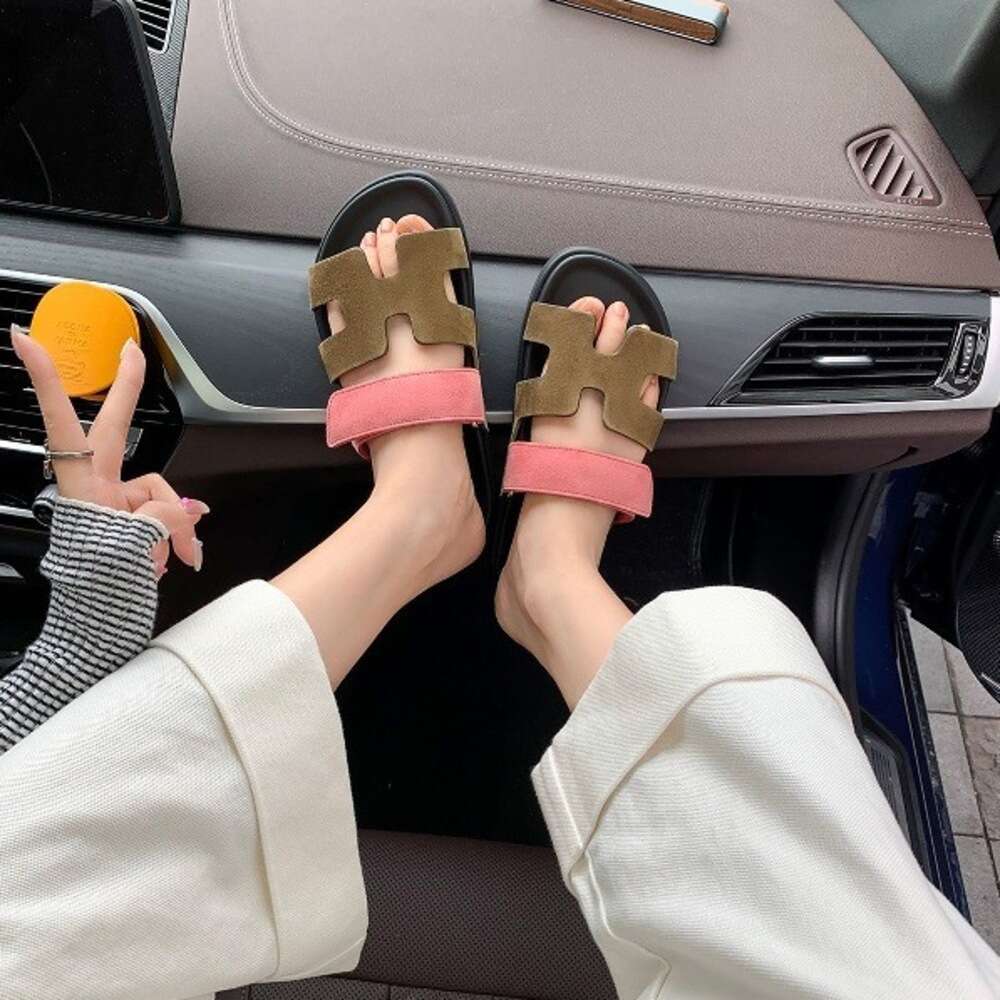 Sheepskin version~Super soft genuine leather Velcro casual thick-soled H-sandals women, suitable for outdoor wear in summer
