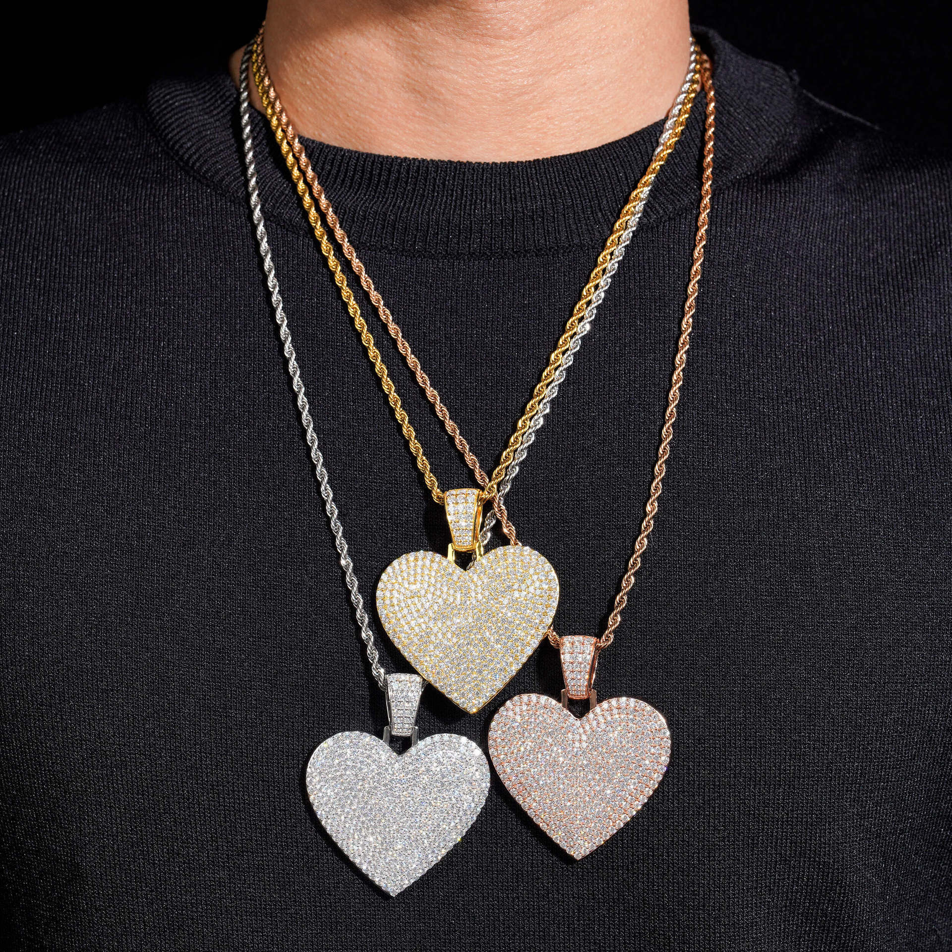 Luxury Big Heart Fully Iced Out Baguette Diamond Silver 925 Custom Moissanite Hip Hop Pendant