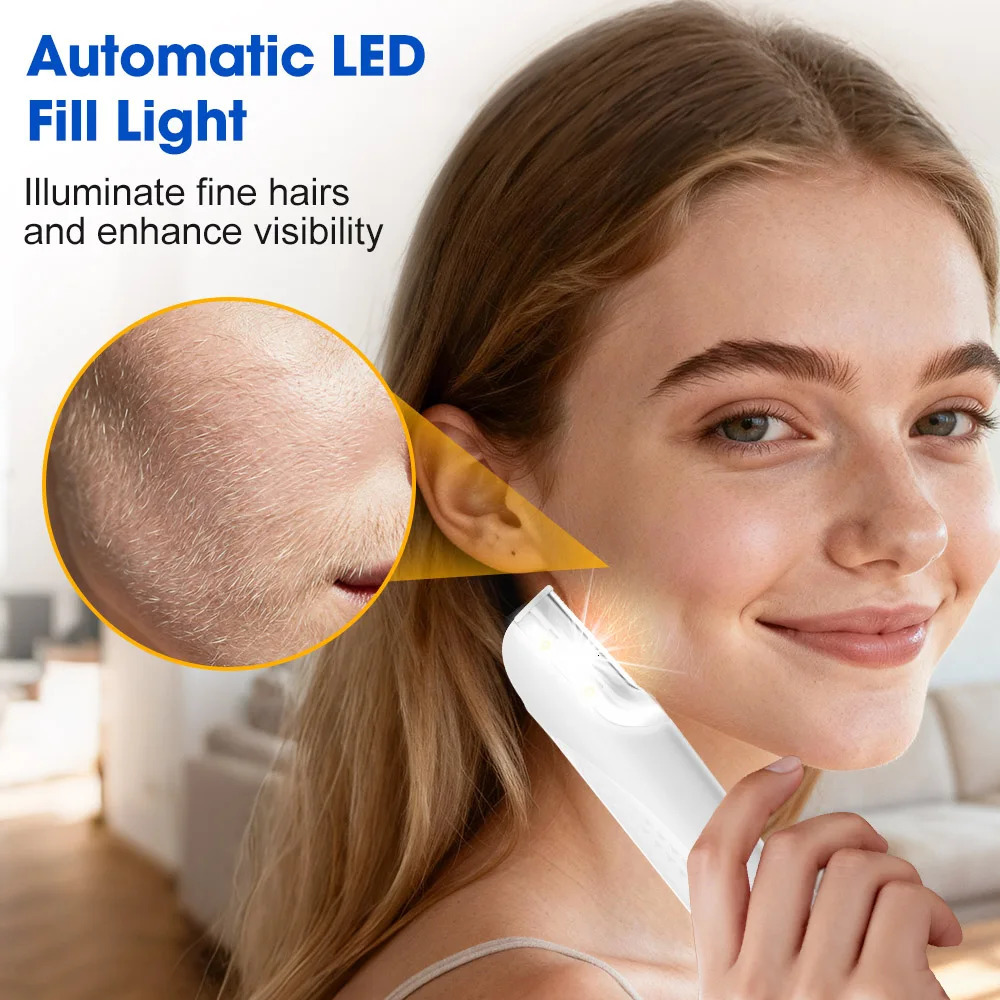 Sonic Dermaplaning Razor Woman Facial Exfoliation Hair Fuzz Remover Beard And Eyebrow Trimmer With Light 6 Replacement Blade 260514 - view 5