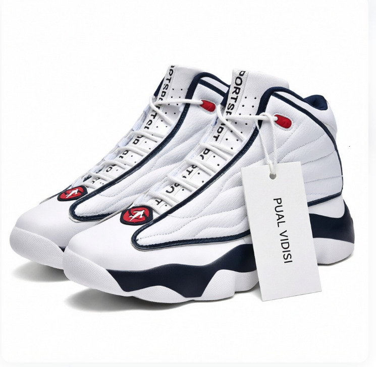 Mens White Navy High Top Basketball Fashion Gifts Shoes Shock Absorption Training Sneakers