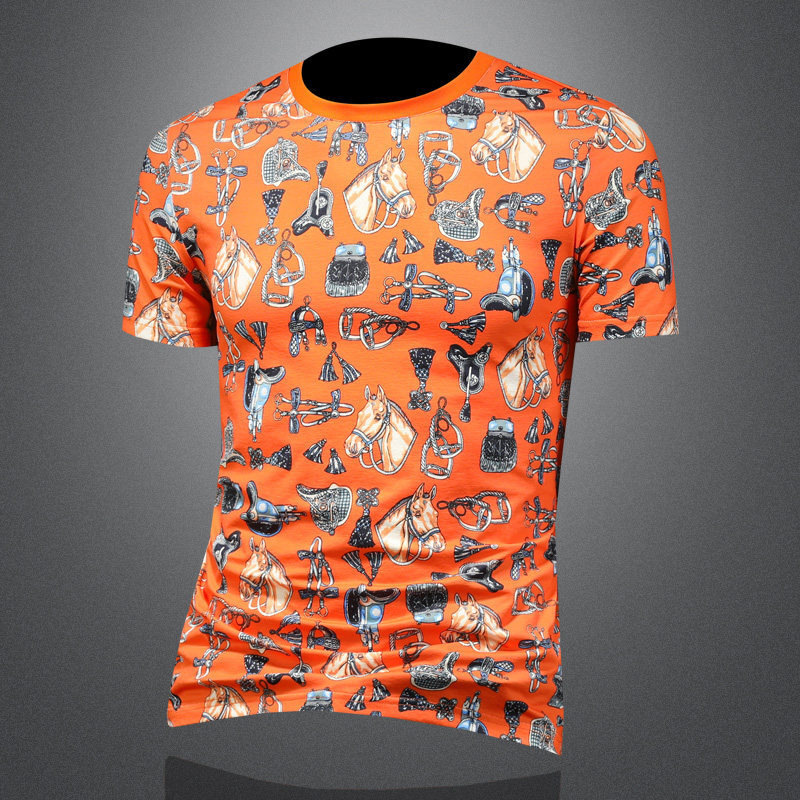 European high-end designer clothing, summer trendy round-neck short-sleeve, light luxury versatile stylish men's T-shirt