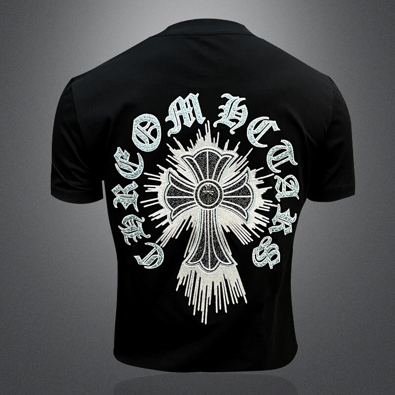 Fashion Big Brand Embroidered Mercerized Cotton 2026 Summer Men's Round Neck Short T-Shirt Hot Sale Casual Breathable Half Sleeve
