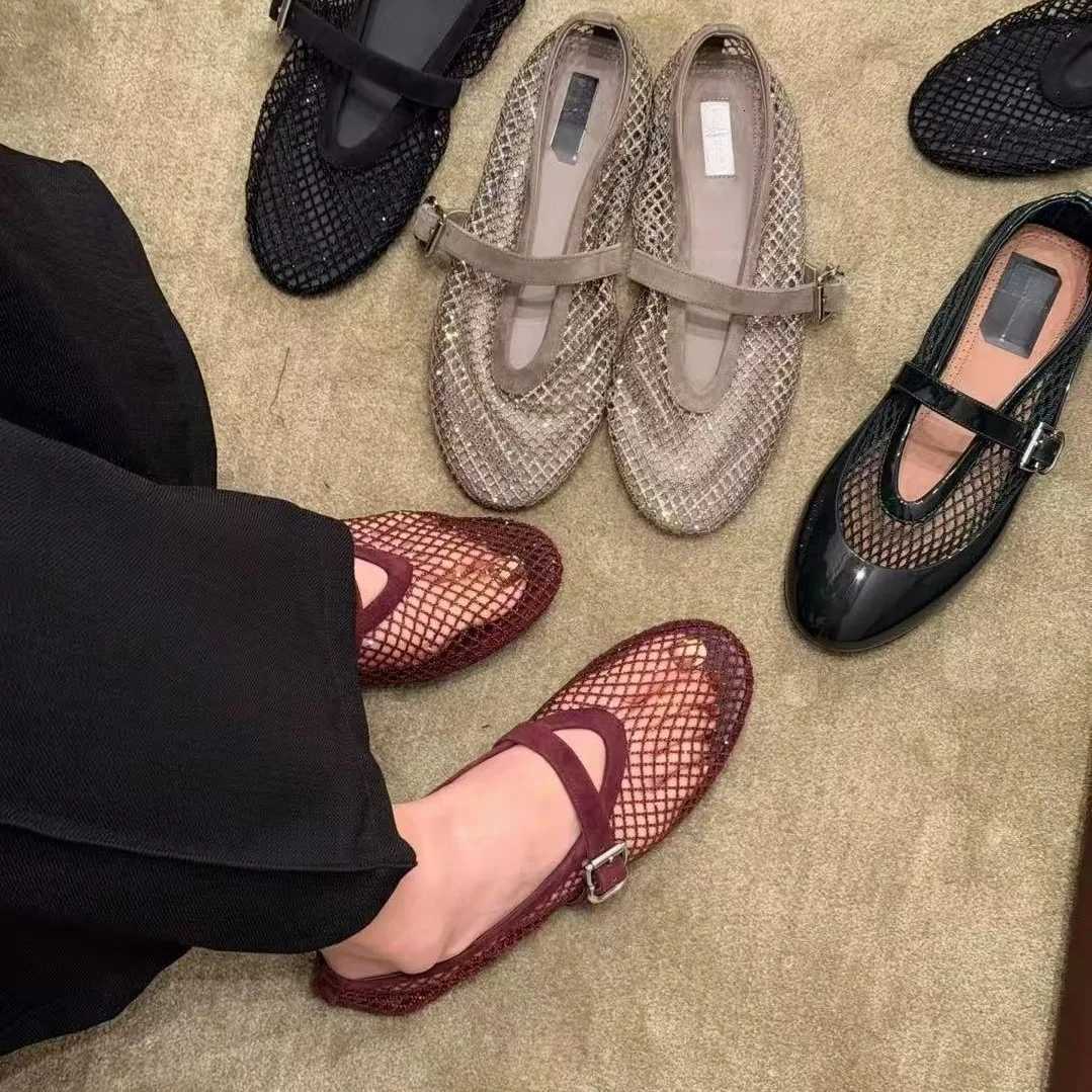 2026 European and American Spring New Womens Ballet Flats with Fishnet Hollow Mary Jane Shoes X260514