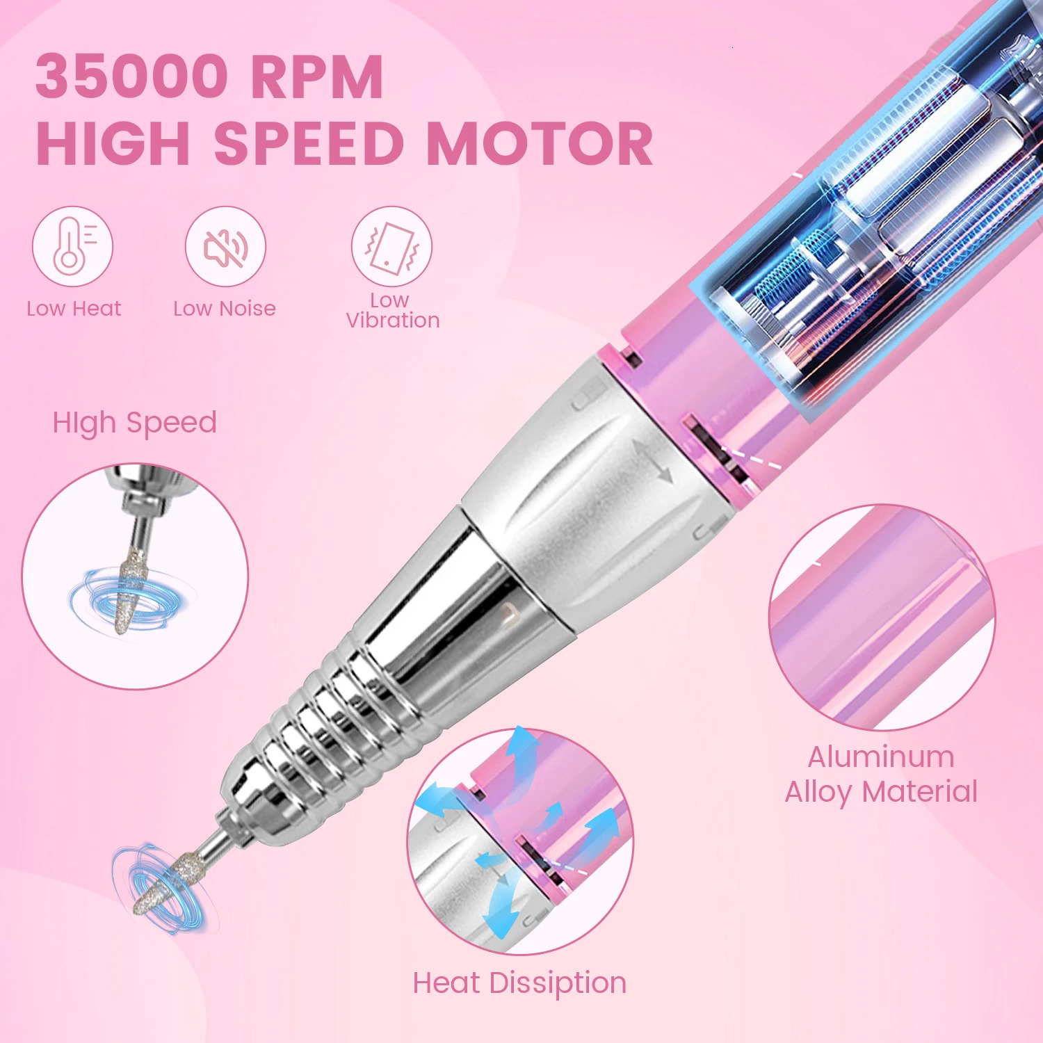 35000 RPM Professional Nail Drill Machine HeartShape Rechargeable Nail File Manicure Pedicure Polishing for Home Salon 260514 - view 5