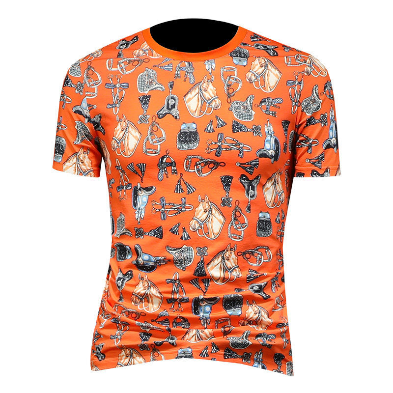 European high-end designer clothing, summer trendy round-neck short-sleeve, light luxury versatile stylish men's T-shirt