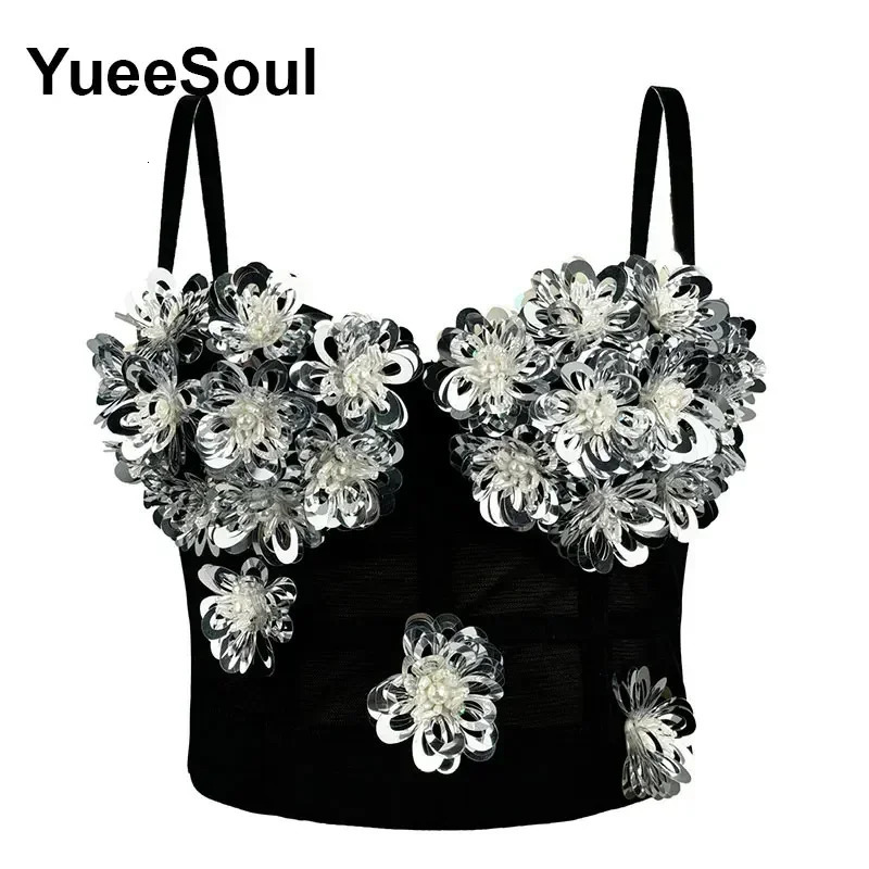 Black Crop Tops White Rhinestone Pearl Sequins Tassel Sleeveless Corset Top 2026 Gothic Harajuku Party Club Sexy Women Camis 260511 - view 6