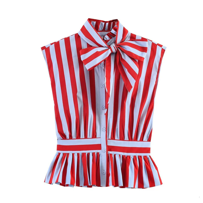 Womens Shirt 2026 Spring Summer Bowknot Sleeveless Striped for Women Casual Chic Personality Female 260513