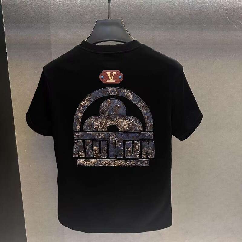 Summer New High-End Brand European Heavy Embroidery Printed Trendy Shorts Half-Sleeve Men's Light Luxury T-Shirt Set Asia Size