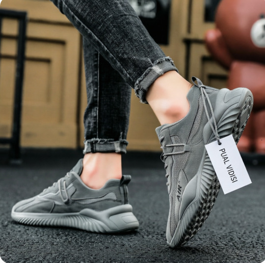 Mens Gray Breathable Mesh Running Shoes Lightweight Casual Sneakers daily outfit