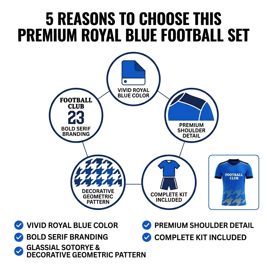 Custom Soccer Jersey Set Men Royal Blue Houndstooth Football Uniform with Shorts Personalized Name Number Breathable Quick Dry Kit - view 7