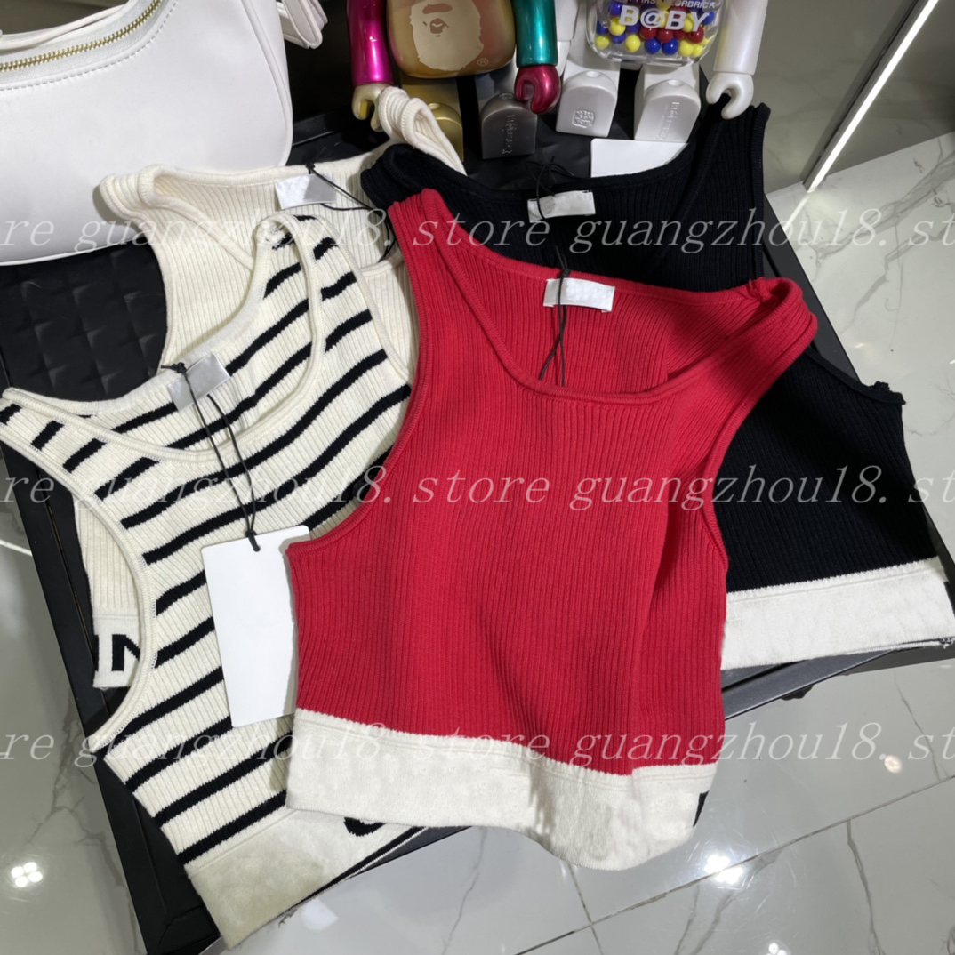 Women's Striped Knit Crop Top Fashionable Sleeveless Ribbed Tank Top with Contrast Hem for Summer Casual & Layering Wear