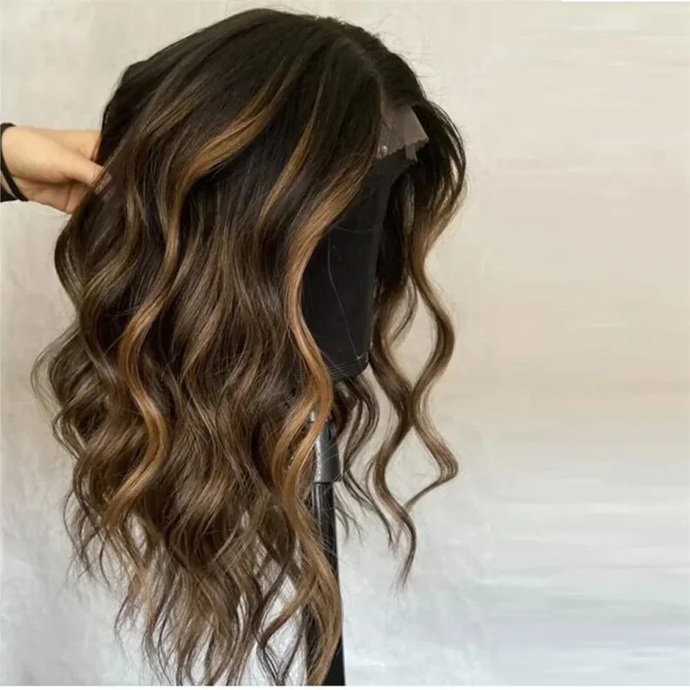 Stunning Natural Glueless well balayage Highlight Blonde Wave Lace front jewish european Human Hair Wig For Women BabyHair Preplucked loose wavy curl